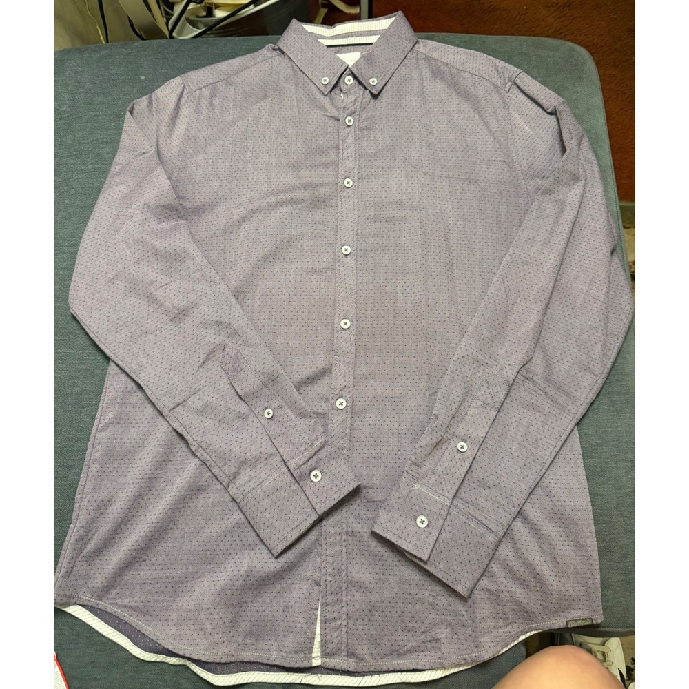 JB Holt Mens Athletic Fit Button Down Shirt Purple Textured Micro‎ Dot Size M